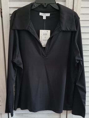 And Now This Black Long-Sleeve V-Neck Polo Top